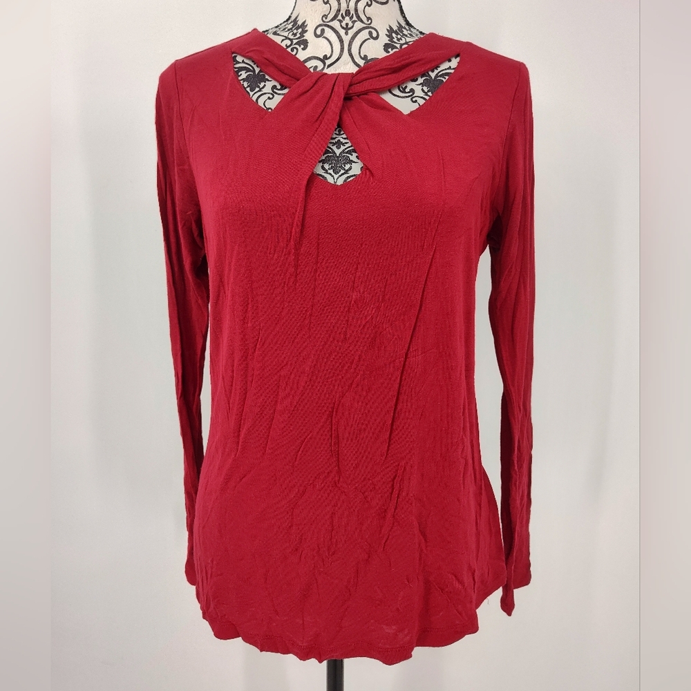 Apt. 9 Red Cut Out Neckline Long Sleeve Blouse Size Women's Large